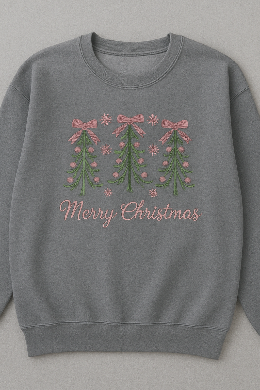 Merry Christmas Pink Bow Embroidered Crewneck