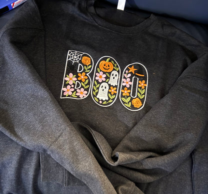 Embroidered BOO Halloween Sweatshirt | Fall Ghost Pumpkin Sweater